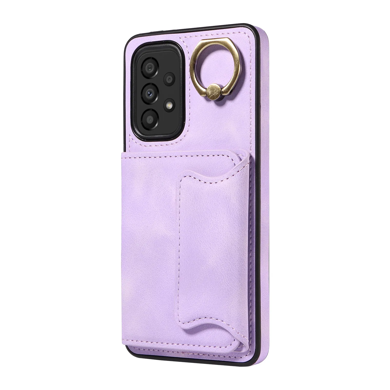 001 For Samsung Galaxy A33 5G PU Leather TPU Card Holder Phone Cover Ring Kickstand Anti-scratch Case