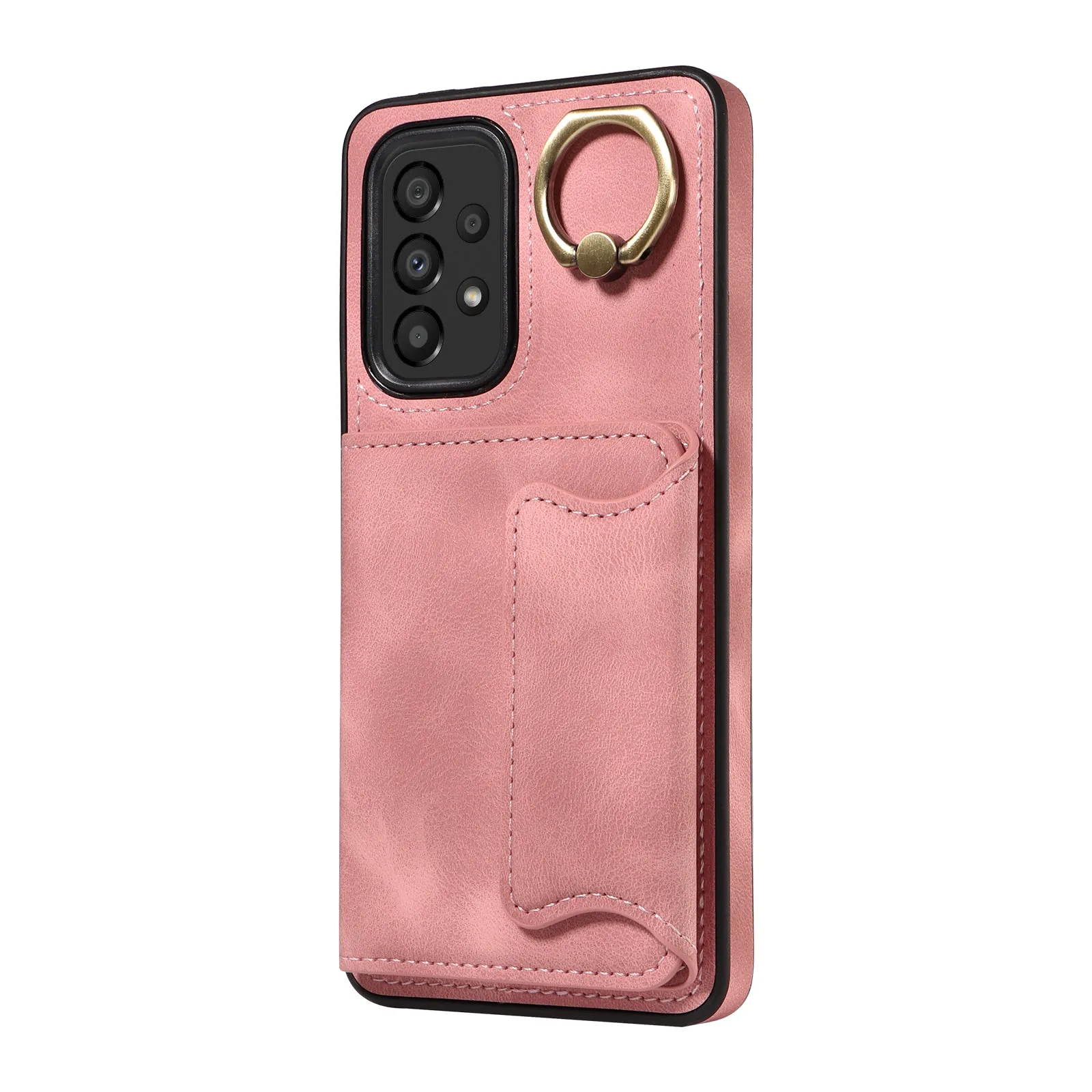 001 For Samsung Galaxy A33 5G PU Leather TPU Card Holder Phone Cover Ring Kickstand Anti-scratch Case