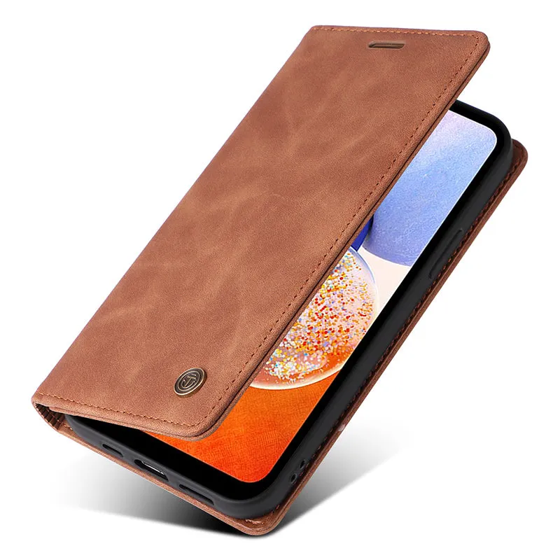 006 Series For Samsung Galaxy A14 5G / 4G Case Leather Wallet Sucker Closing Phone Cover