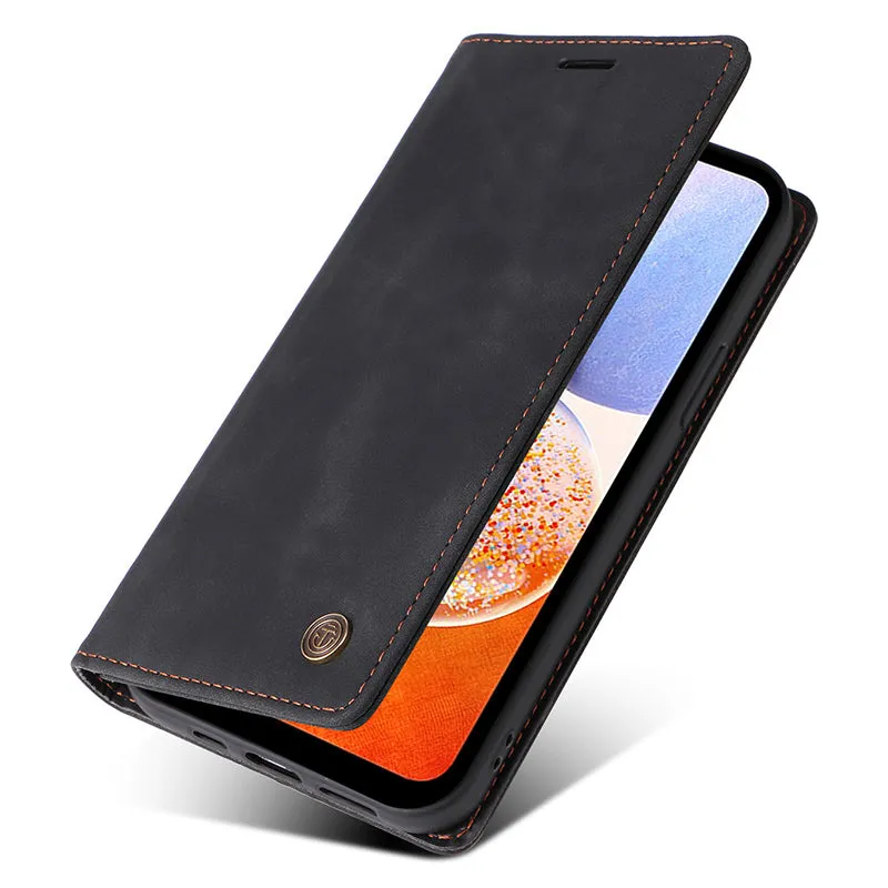 006 Series For Samsung Galaxy A14 5G / 4G Case Leather Wallet Sucker Closing Phone Cover