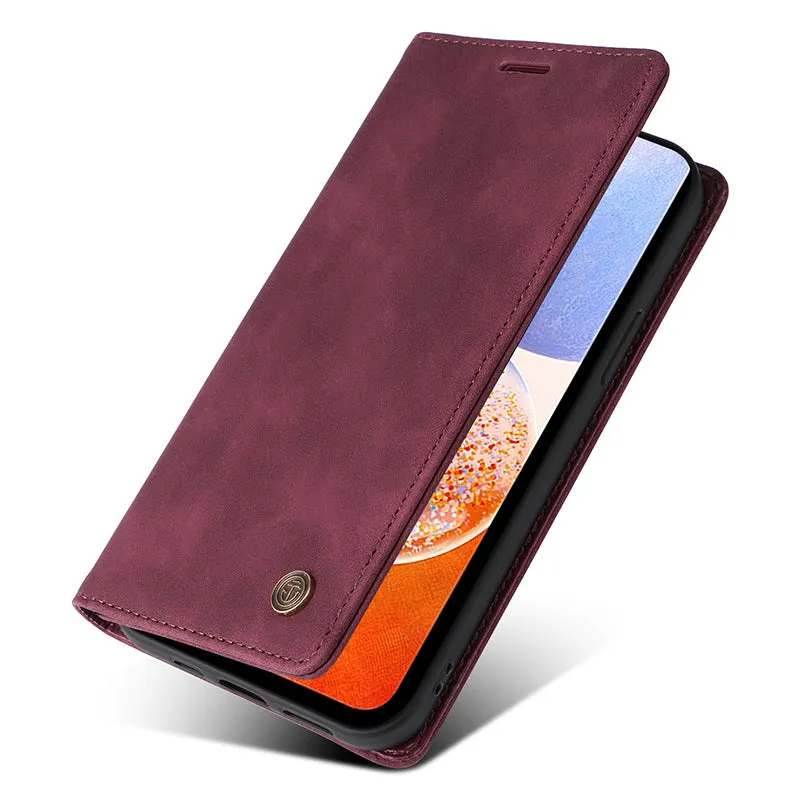 006 Series For Samsung Galaxy A14 5G / 4G Case Leather Wallet Sucker Closing Phone Cover