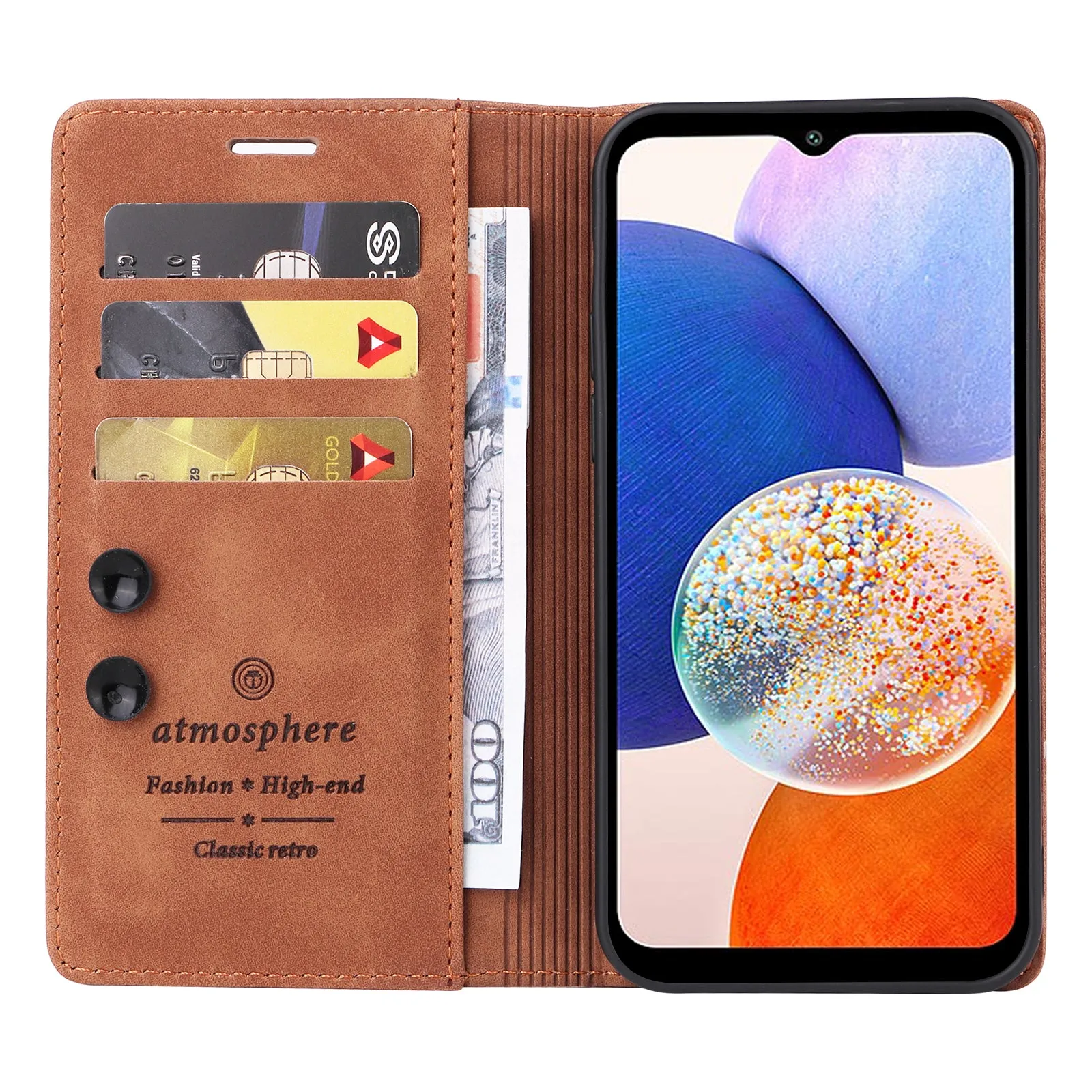 006 Series For Samsung Galaxy A14 5G / 4G Case Leather Wallet Sucker Closing Phone Cover