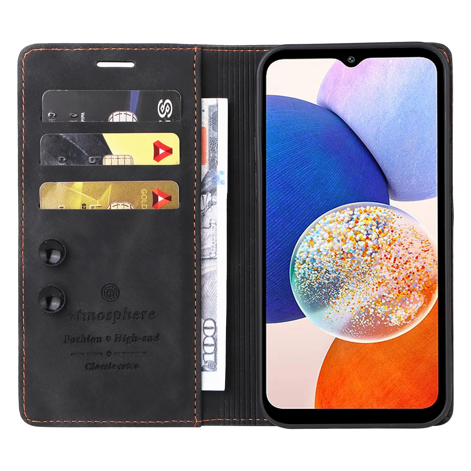 006 Series For Samsung Galaxy A14 5G / 4G Case Leather Wallet Sucker Closing Phone Cover