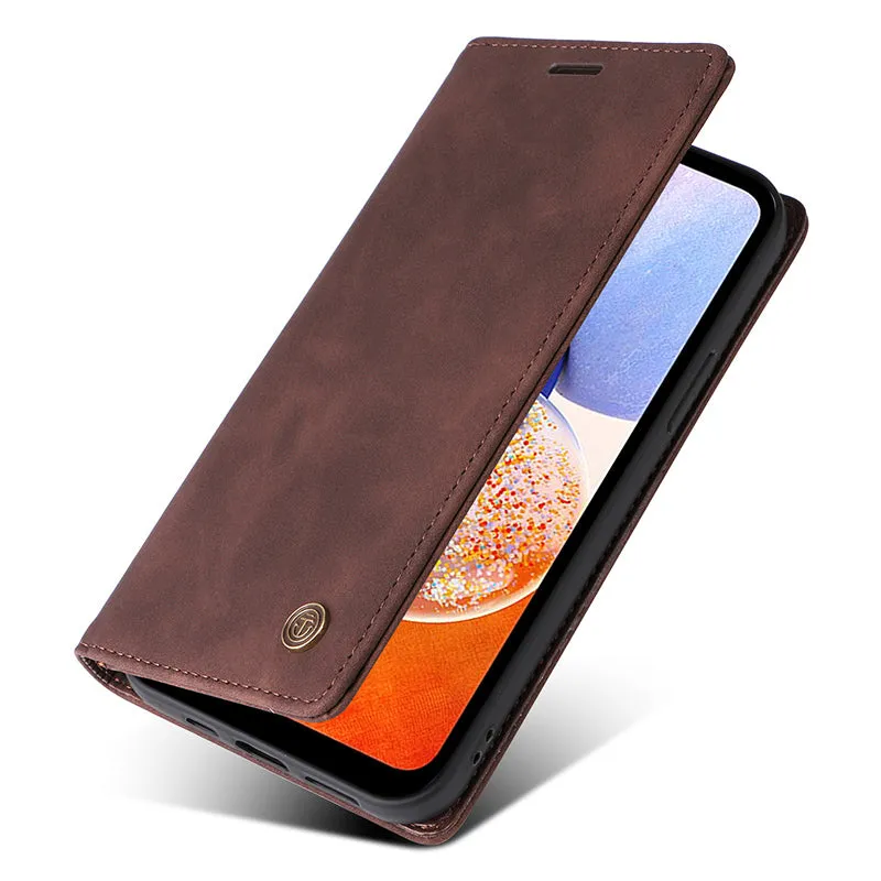 006 Series For Samsung Galaxy A14 5G / 4G Case Leather Wallet Sucker Closing Phone Cover