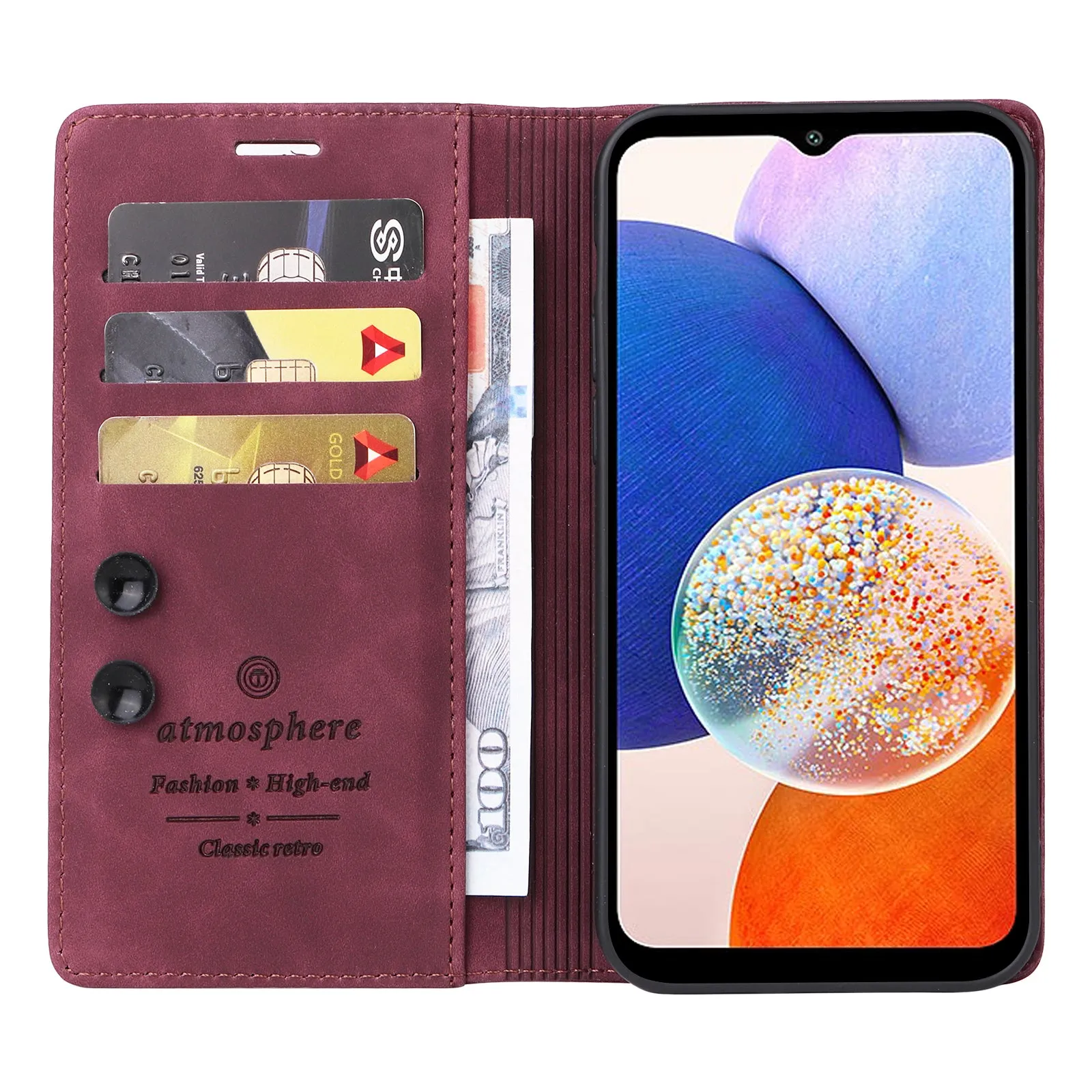 006 Series For Samsung Galaxy A14 5G / 4G Case Leather Wallet Sucker Closing Phone Cover