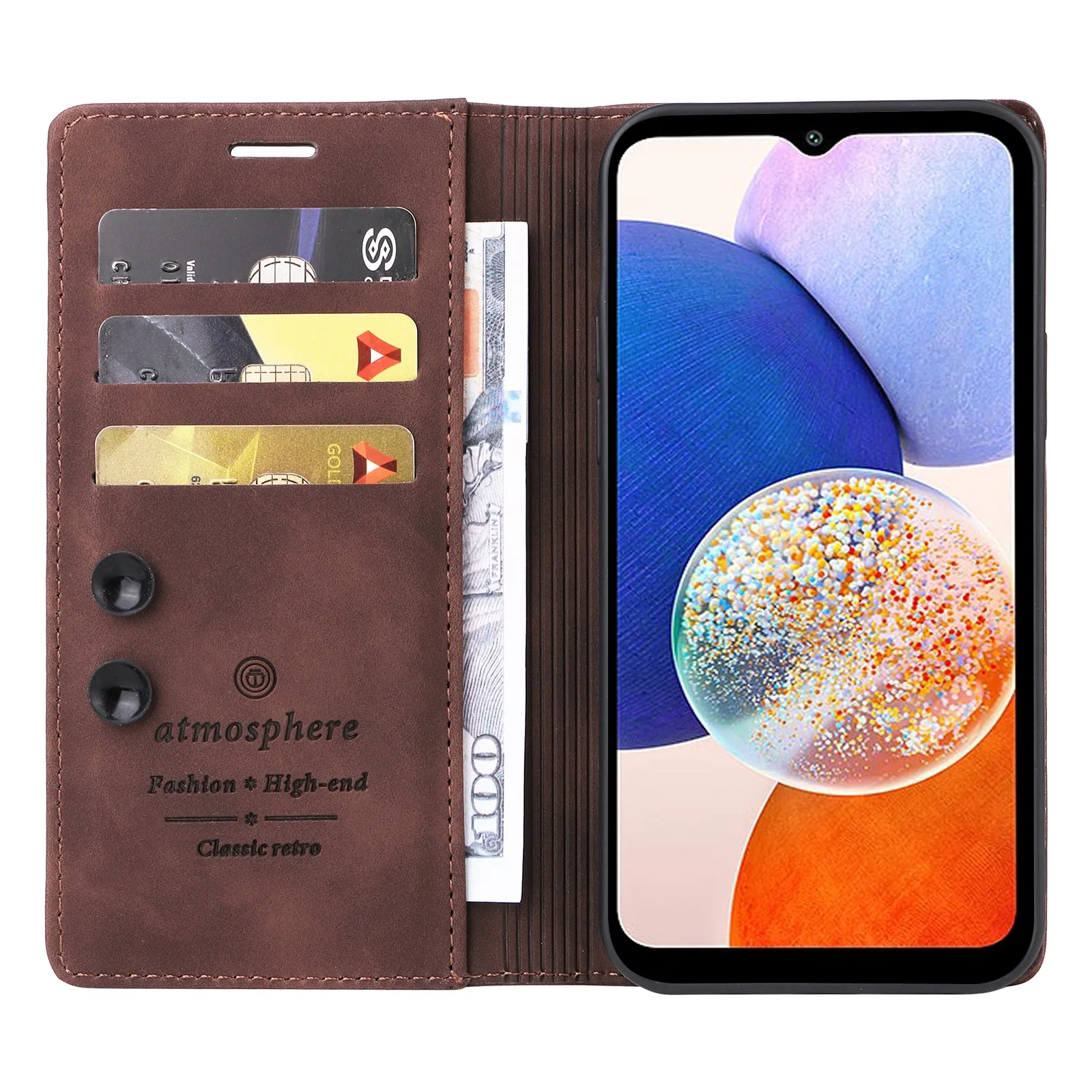 006 Series For Samsung Galaxy A14 5G / 4G Case Leather Wallet Sucker Closing Phone Cover