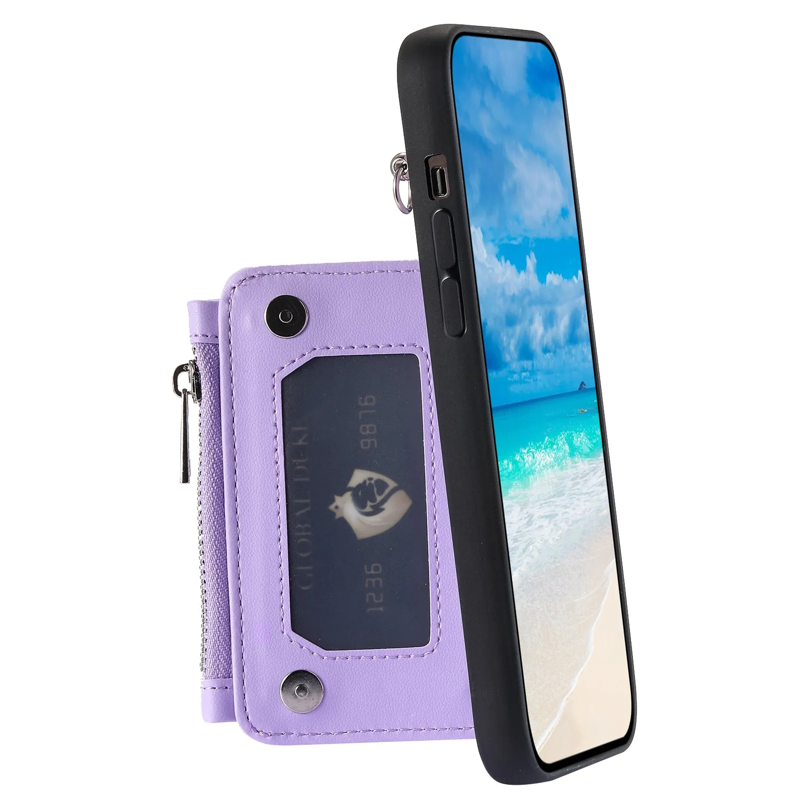 009 Phone Case for Samsung Galaxy A54 5G , RFID Blocking PU TPU Bump Proof Cover Kickstand Zipper Wallet Shell with Strap