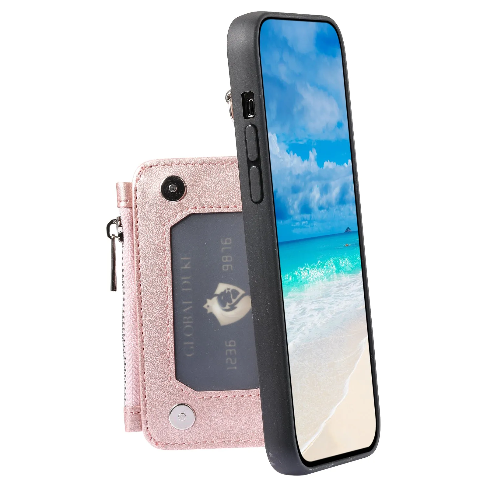 009 Phone Case for Samsung Galaxy A54 5G , RFID Blocking PU TPU Bump Proof Cover Kickstand Zipper Wallet Shell with Strap