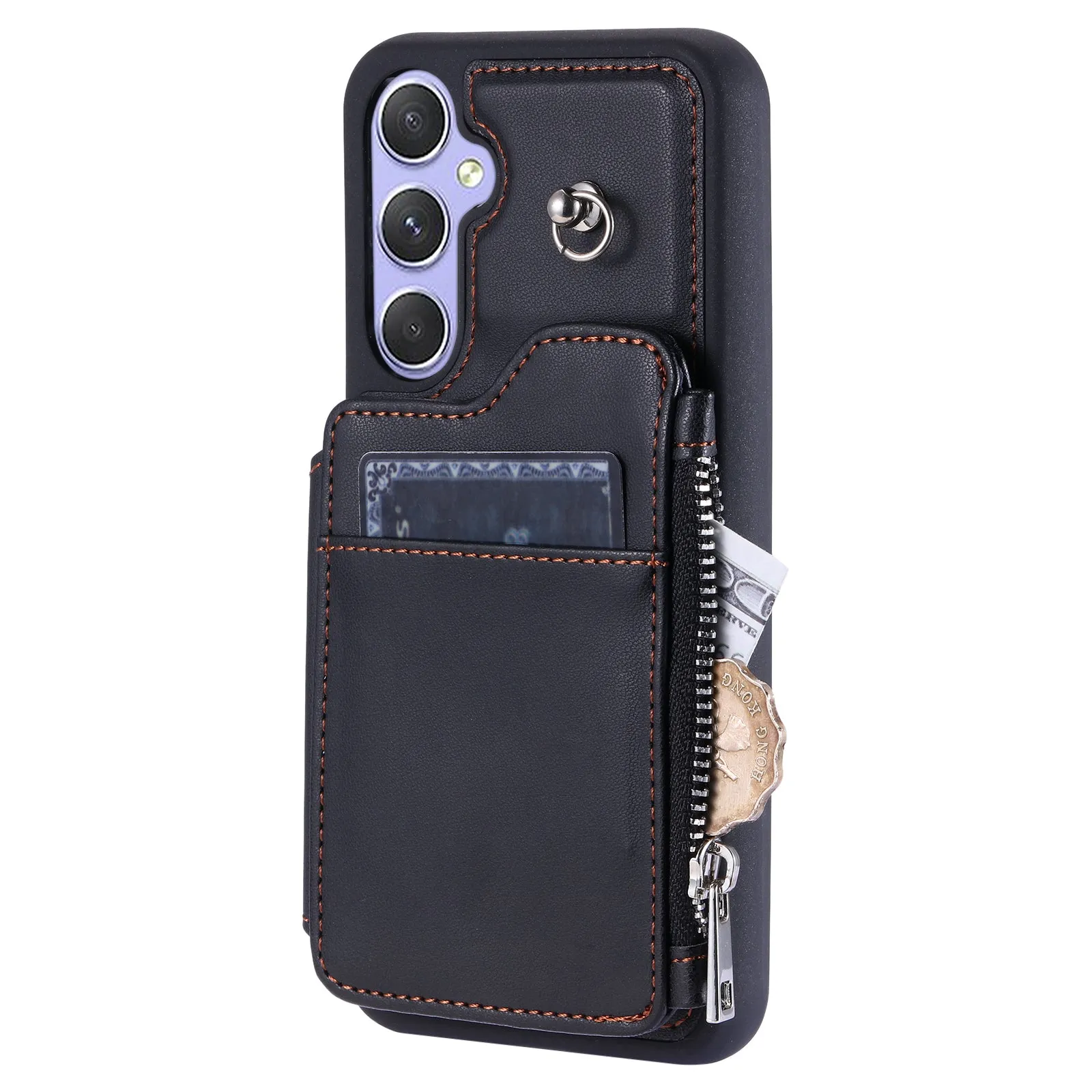 009 Phone Case for Samsung Galaxy A54 5G , RFID Blocking PU TPU Bump Proof Cover Kickstand Zipper Wallet Shell with Strap