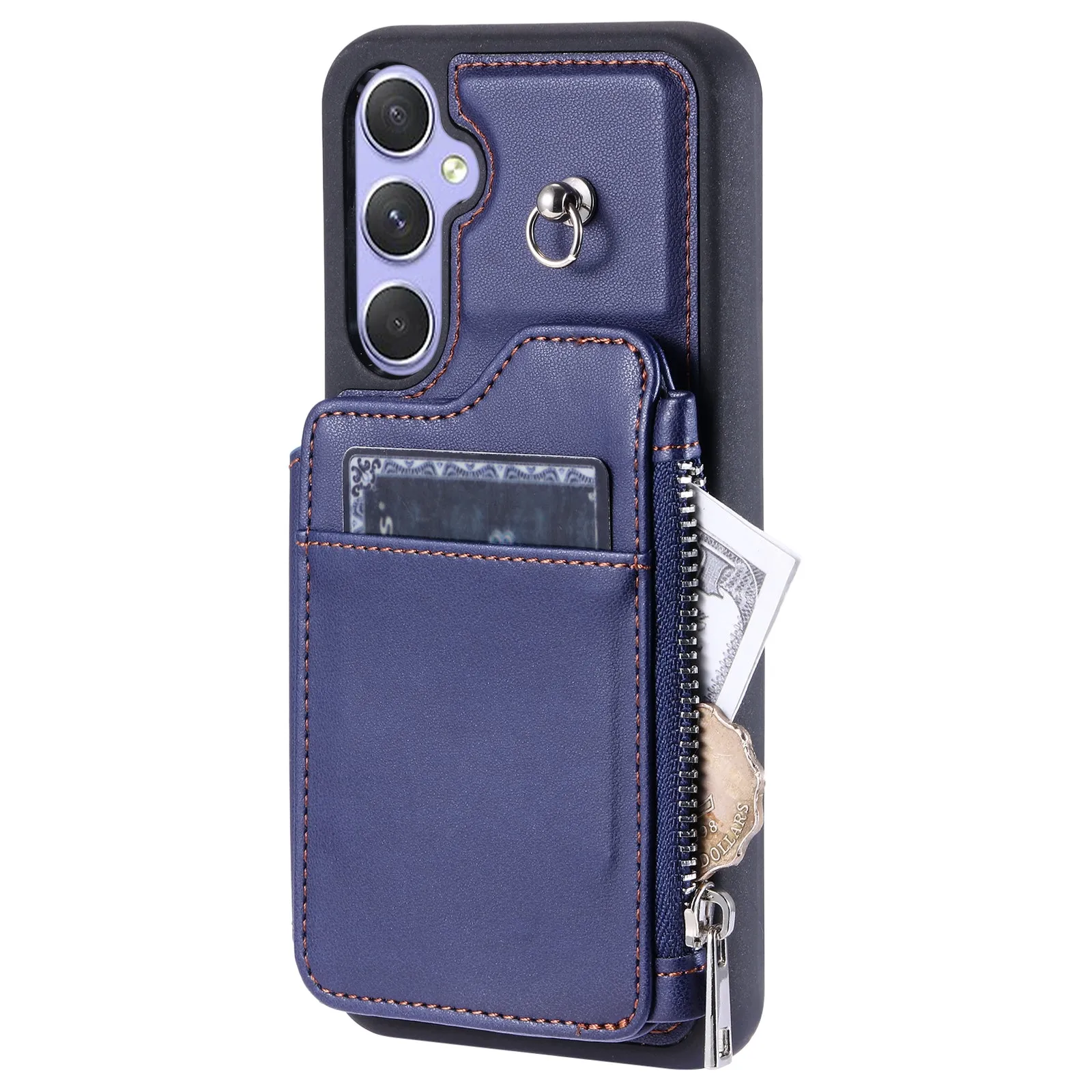 009 Phone Case for Samsung Galaxy A54 5G , RFID Blocking PU TPU Bump Proof Cover Kickstand Zipper Wallet Shell with Strap