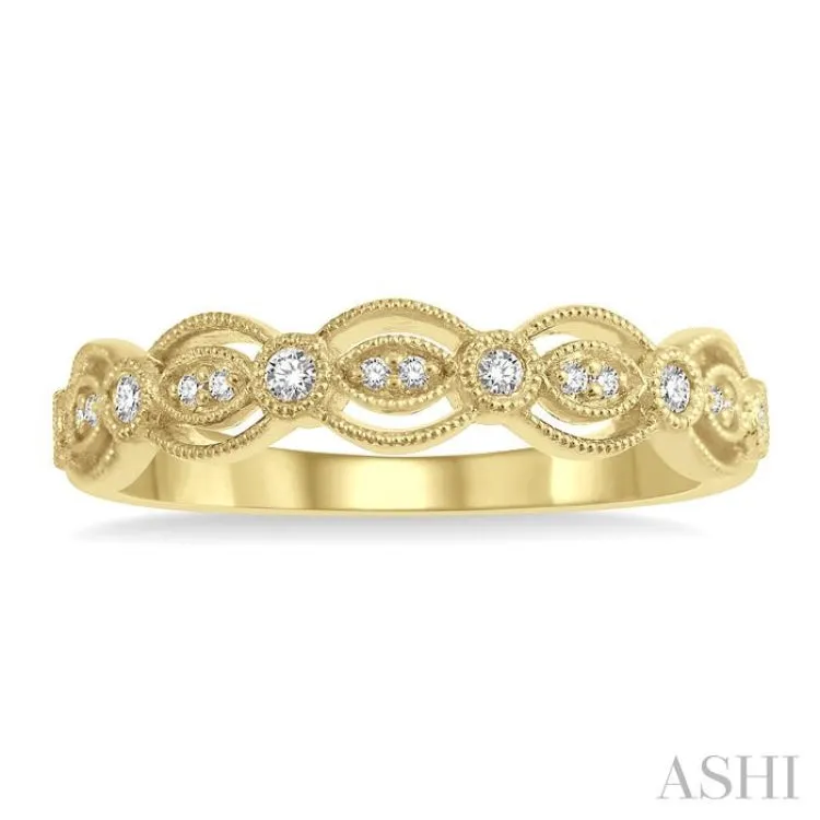 1/10 Ctw Lattice Marquise and Circular Mount Round Cut Diamond Stack Band in 14K Yellow Gold