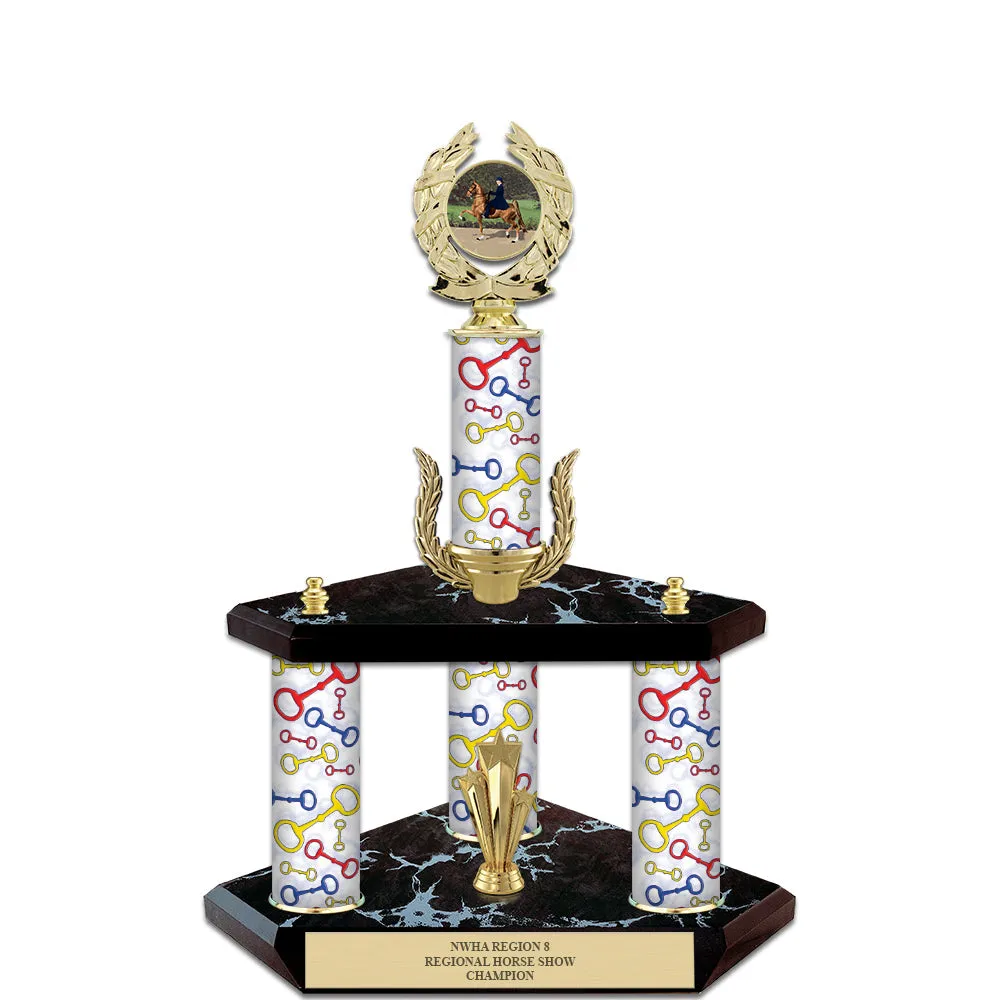 15" Custom 3 Column Black Base Award Trophy With Wreath & Insert Top