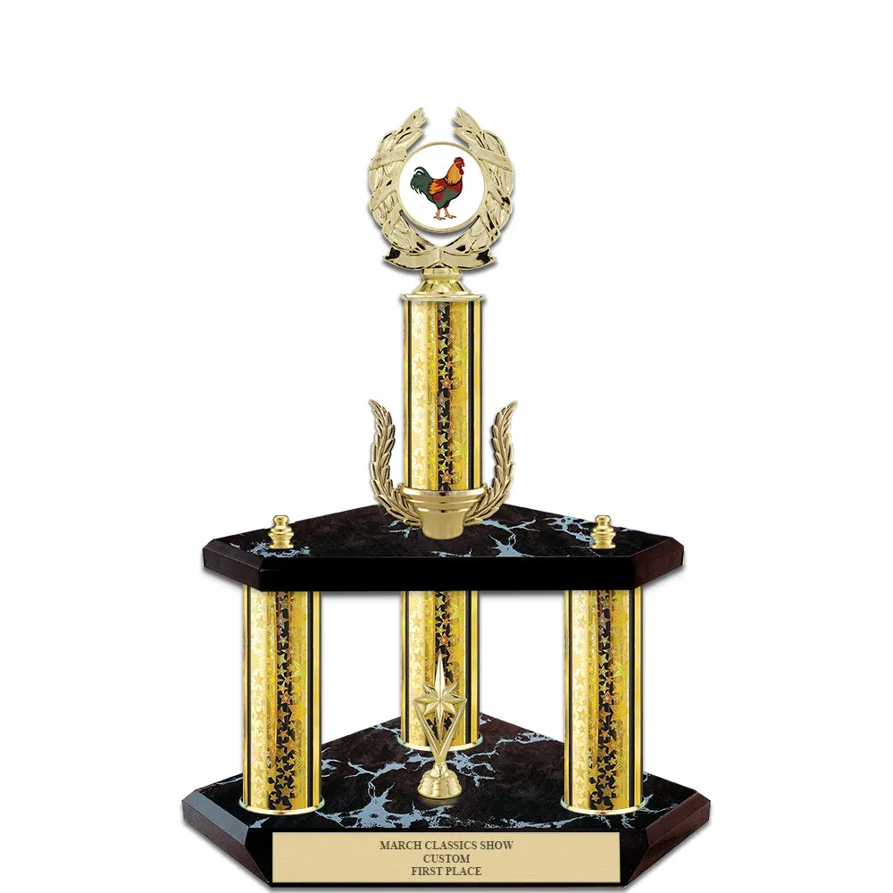 15" Custom 3 Column Black Base Award Trophy With Wreath & Insert Top