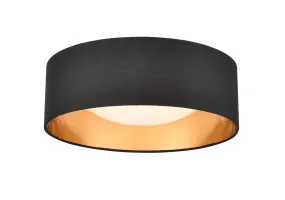 15W Rosata LED Flush Mount Fixture - Burnished Gold - Black Fabric - 12in. Diameter - LED