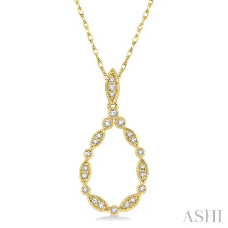 1/8 ctw Marquise Lattice Hollow Drop Round Cut Diamond Pendant With Chain in 10K Yellow Gold