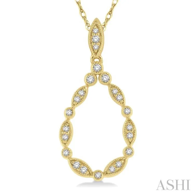 1/8 ctw Marquise Lattice Hollow Drop Round Cut Diamond Pendant With Chain in 10K Yellow Gold