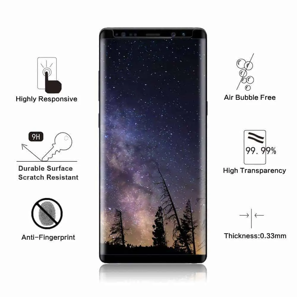 2 Pack Galaxy Note 8 Screen Protector Tempered Glass Black