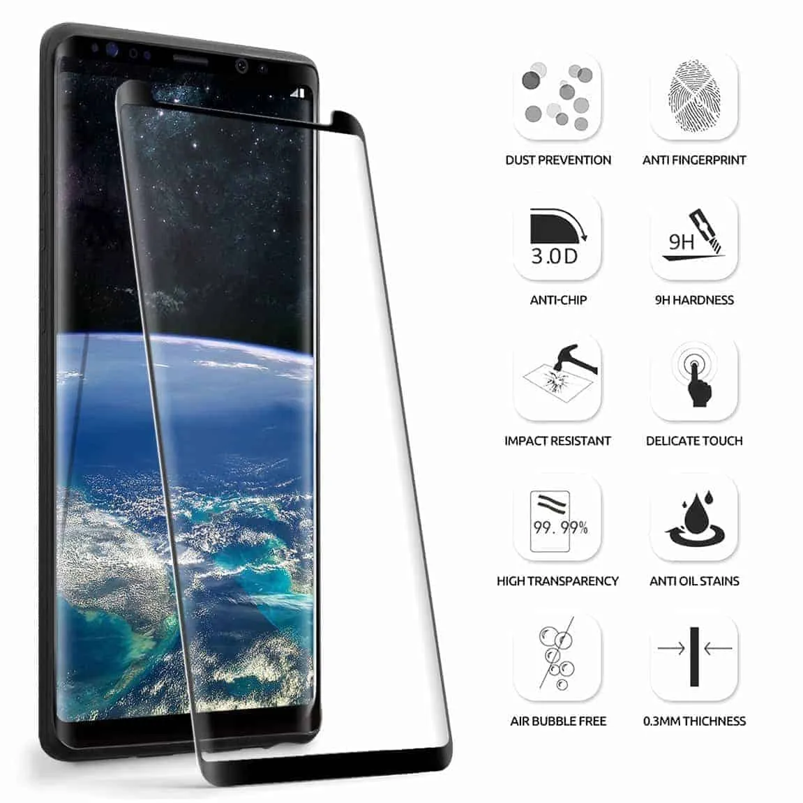 2 Pack Galaxy Note 8 Screen Protector Tempered Glass Black