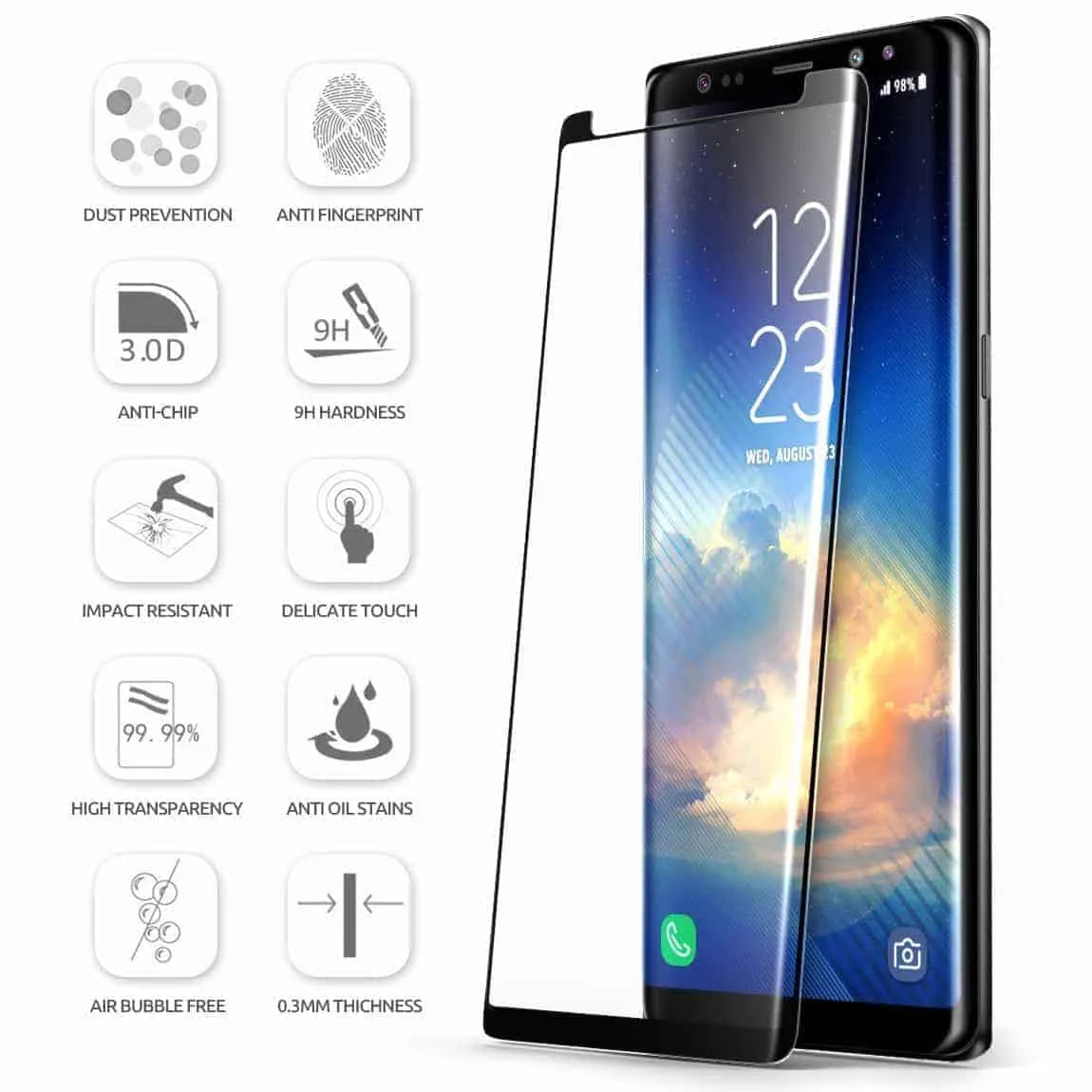 2 Pack Galaxy Note 8 Screen Protector Tempered Glass Black