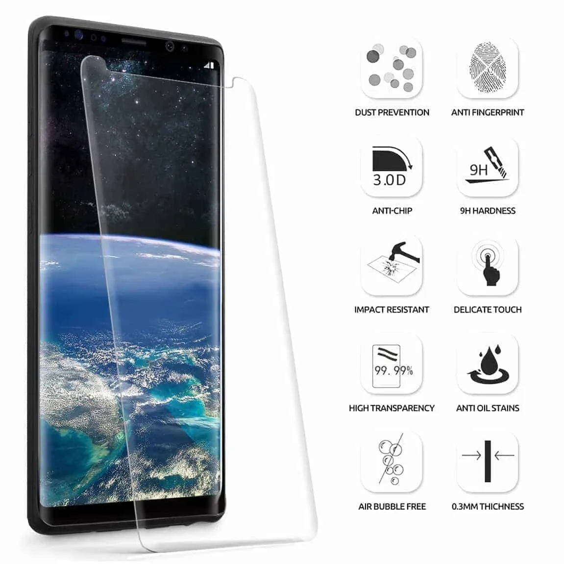 2 Pack Galaxy Note 8 Screen Protector Tempered Glass Clear