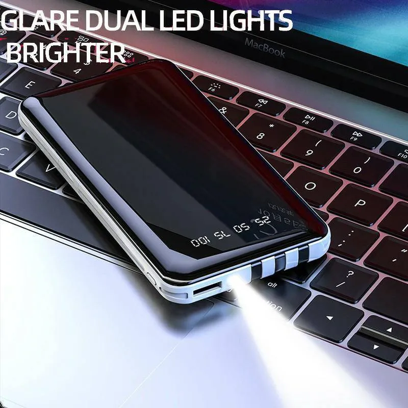 20000mAh Quick Charge Mirror Power Bank with Built In Cables n LED Torch