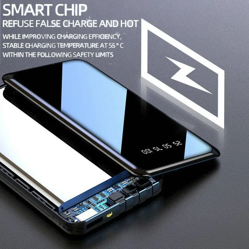 20000mAh Quick Charge Mirror Power Bank with Built In Cables n LED Torch