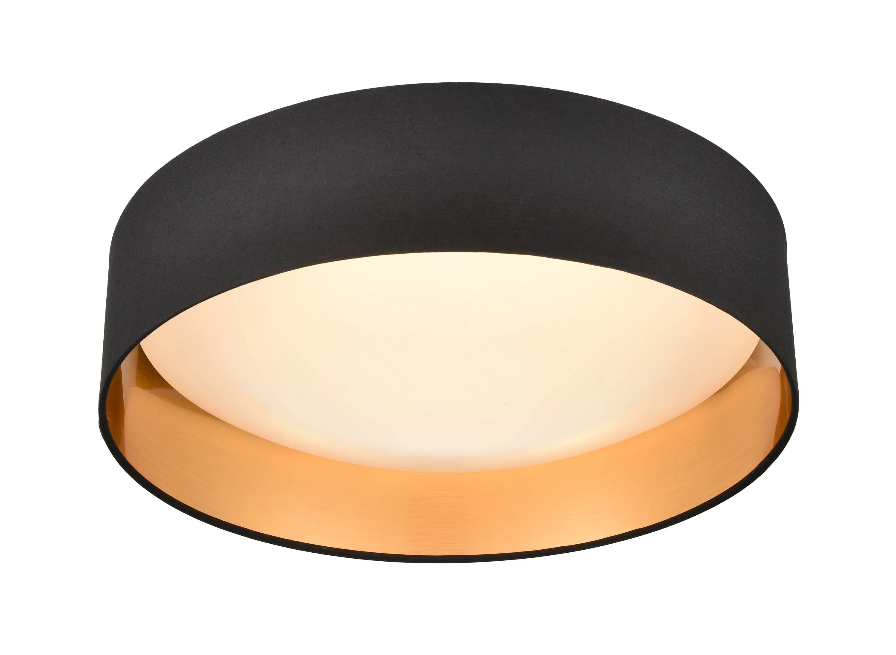 25W Rosata LED Flush Mount Fixture - Burnished Gold - Black Fabric - 16in. Diameter - LED