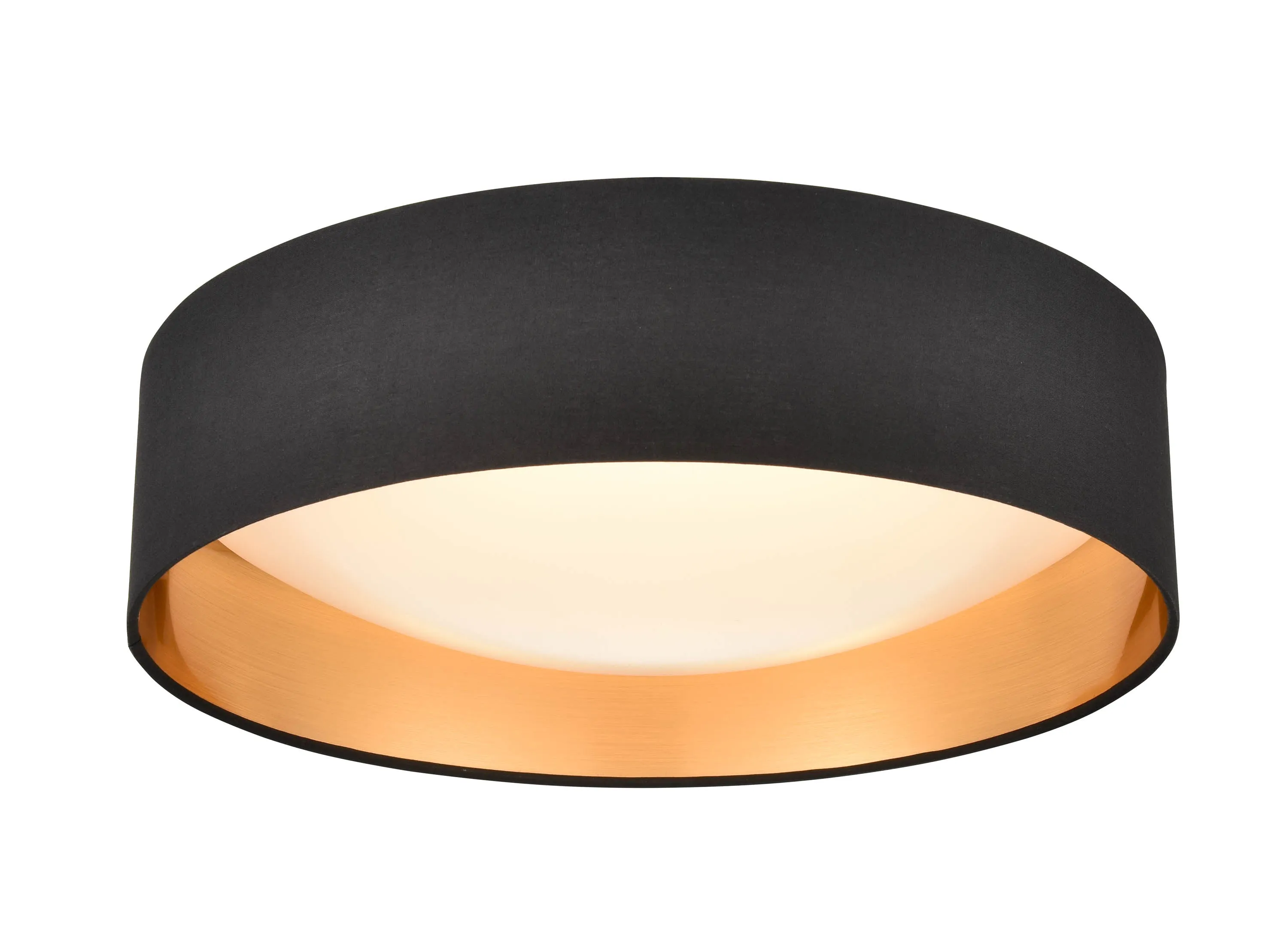 25W Rosata LED Flush Mount Fixture - Burnished Gold - Black Fabric - 16in. Diameter - LED