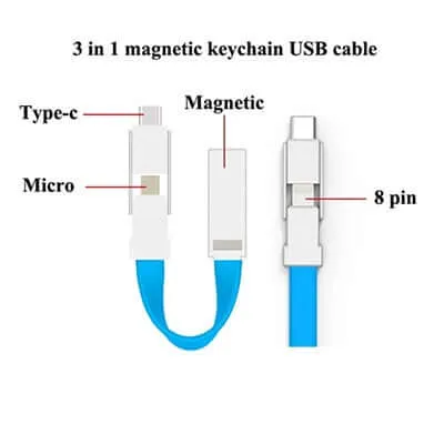 3 in 1 Magnetic Keychain USB Charging Cable