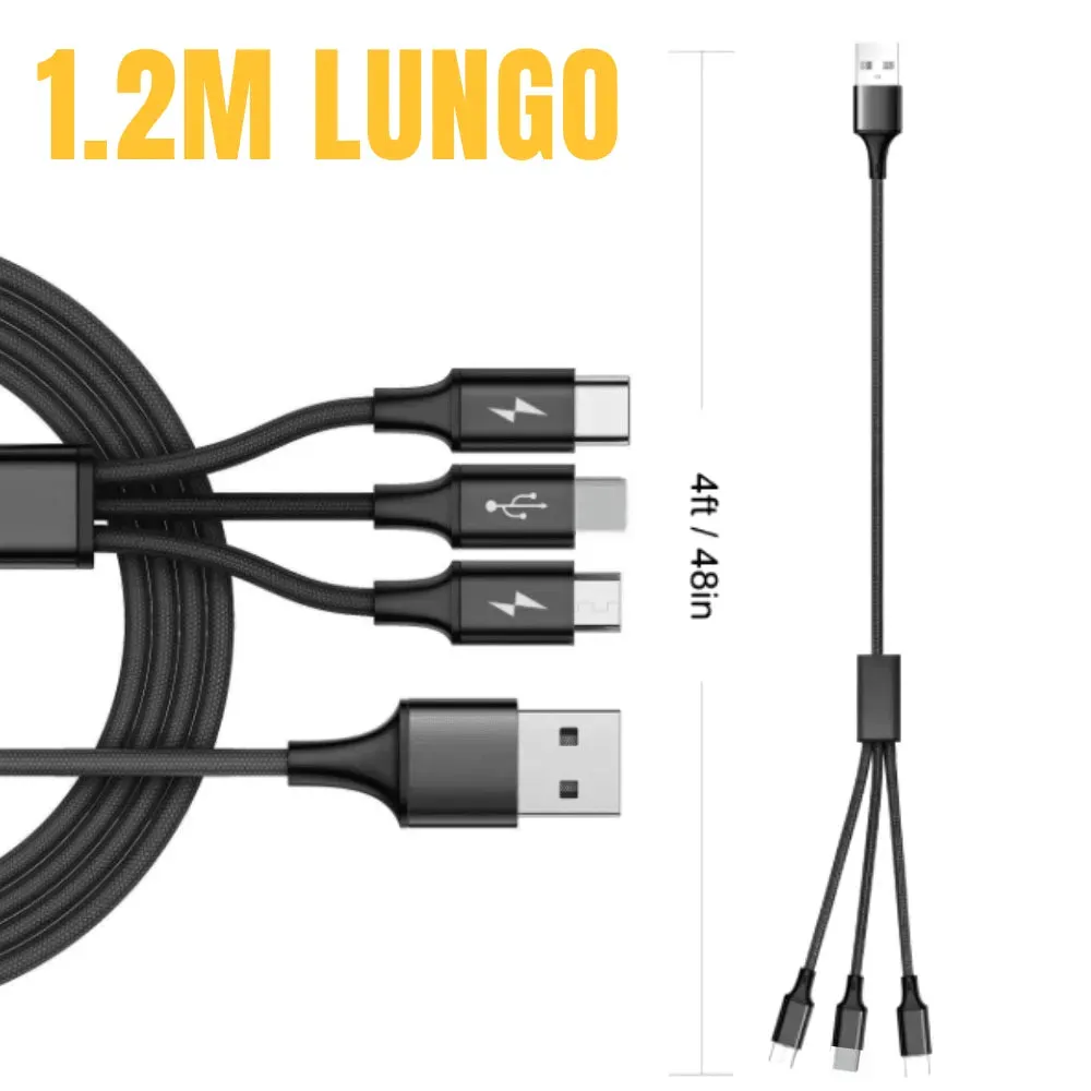 3-in-1 Nylon Braided 4FT 3A Charging Cable (8Pin, Type-C, Micro USB) 2 Pack Mix n Match