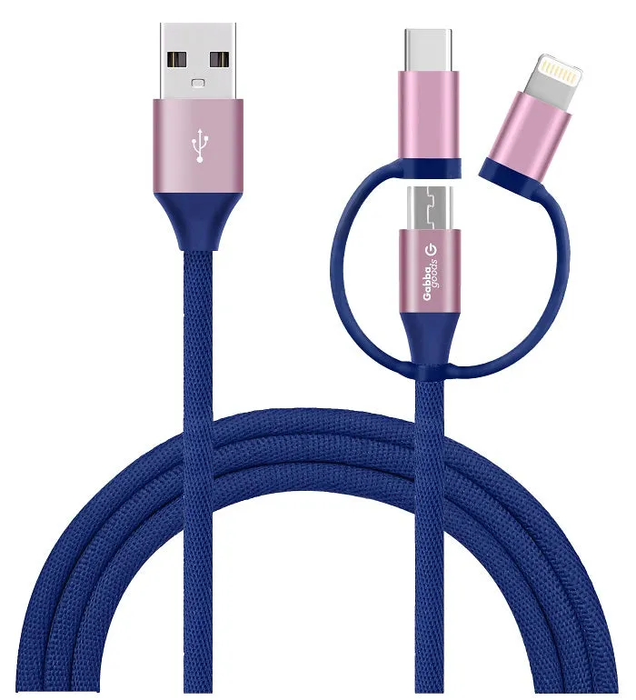 3-in-1 Tri-Tip USB To Apple Certified MFI Lightning/ Type C/ Micro USB Cable- 6ft