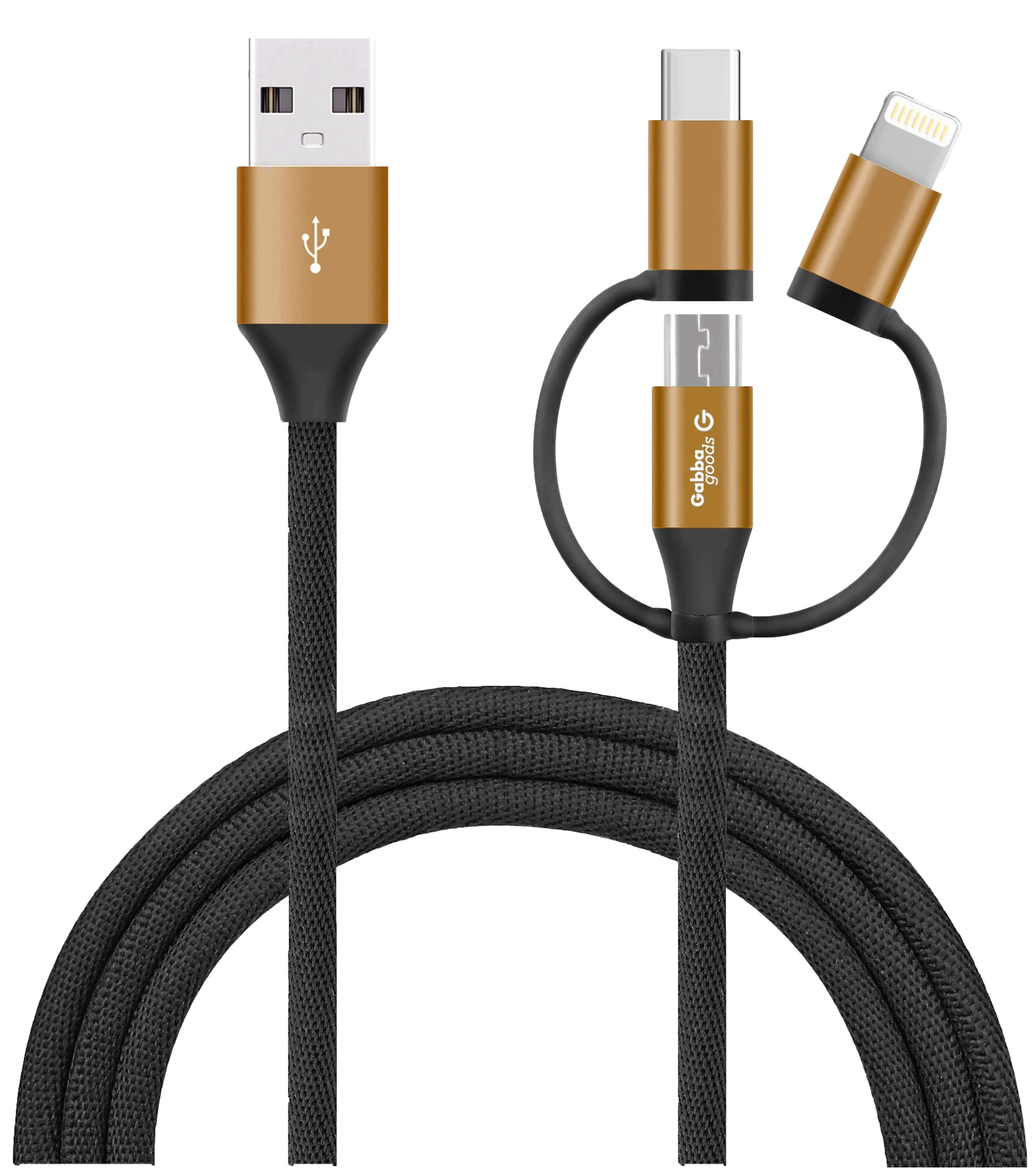 3-in-1 Tri-Tip USB To Apple Certified MFI Lightning/ Type C/ Micro USB Cable- 6ft