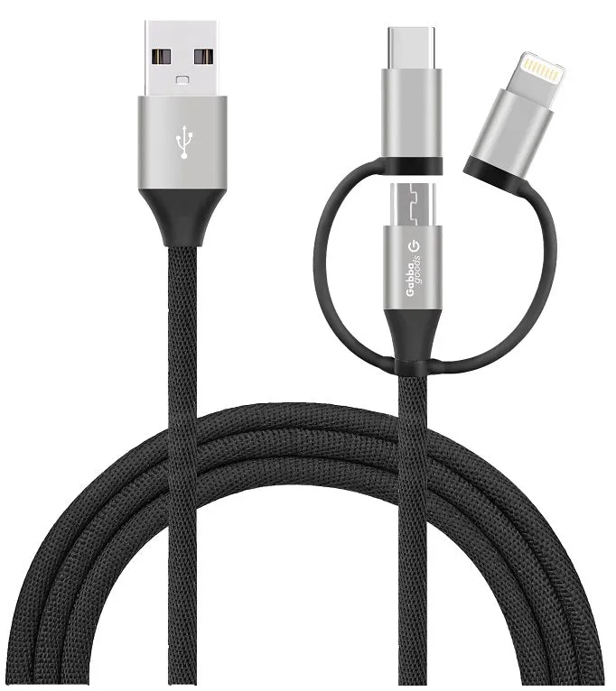 3-in-1 Tri-Tip USB To Apple Certified MFI Lightning/ Type C/ Micro USB Cable- 6ft