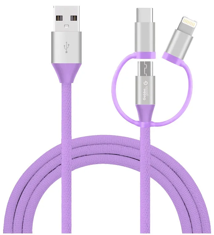 3-in-1 Tri-Tip USB To Apple Certified MFI Lightning/ Type C/ Micro USB Cable- 6ft