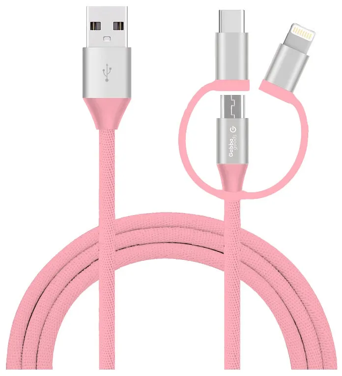 3-in-1 Tri-Tip USB To Apple Certified MFI Lightning/ Type C/ Micro USB Cable- 6ft