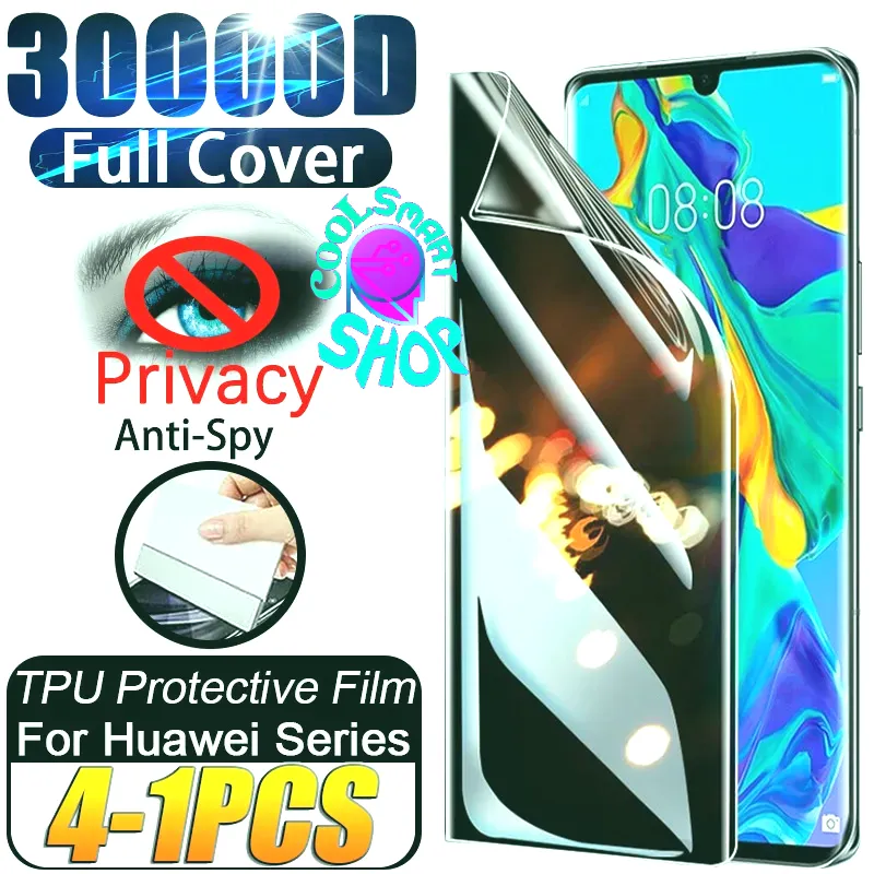 4-1PCS Privacy Hydrogel Film For Huawei P60 P30 P40 P50 P20 Pro Lite Anti-Spy Curved Screen Protector Mate40 30 20 Pro Not Glass