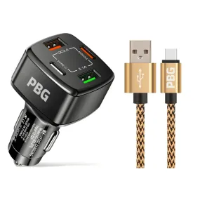 4 Port PD/USB Car Charger and 10FT Charger Compatible for Iphone Gold