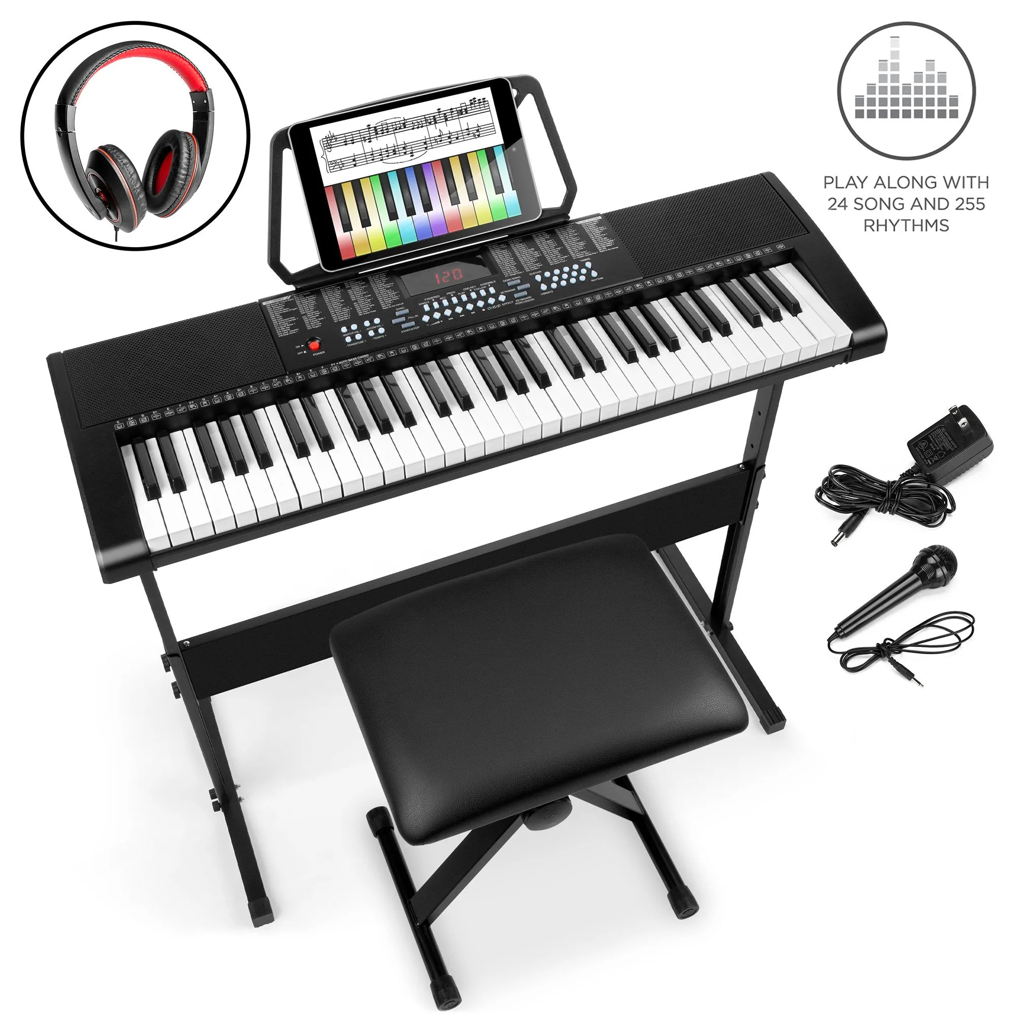 61-Key Beginners Electronic Keyboard Piano Set w/ 3 Modes, Microphone