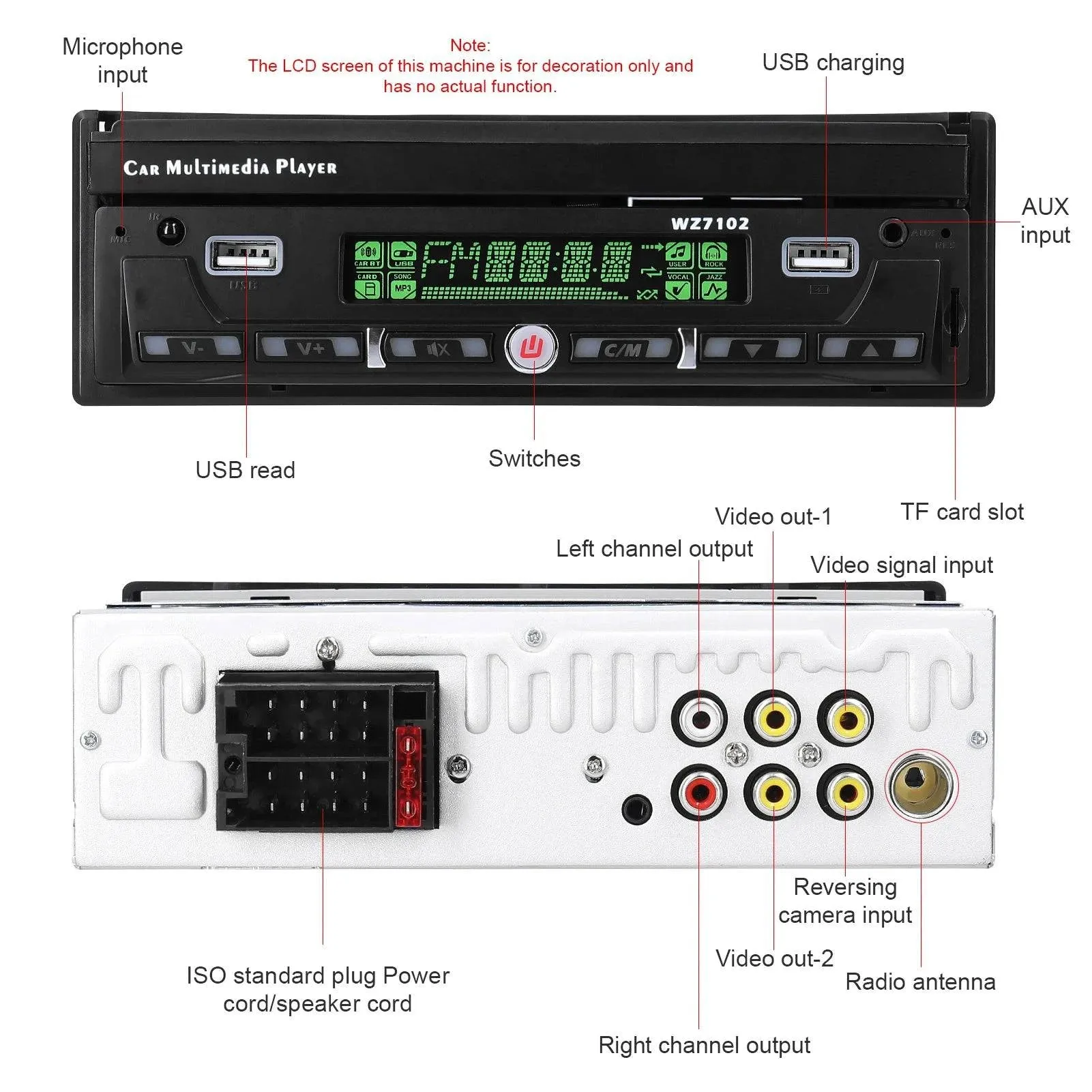 7 Inch Single Din Car Stereo with Telescopic Touchscreen FM Radio BT MP5 Player Support Carplay Android Auto Phone Link