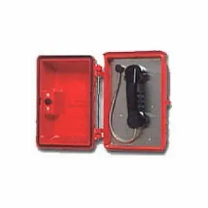 Allen Tel GB92V02HY Outdoor Single Line  Phone with 14" Armored Cord, Touch Tone Keypad and Red Housing with EMERGENCY Logo