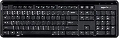 Amazon Basics 2.4GHz Wireless Keyboard with Numeric Keypad, Quiet and Compact US Layout (QWERTY), Black, Modern