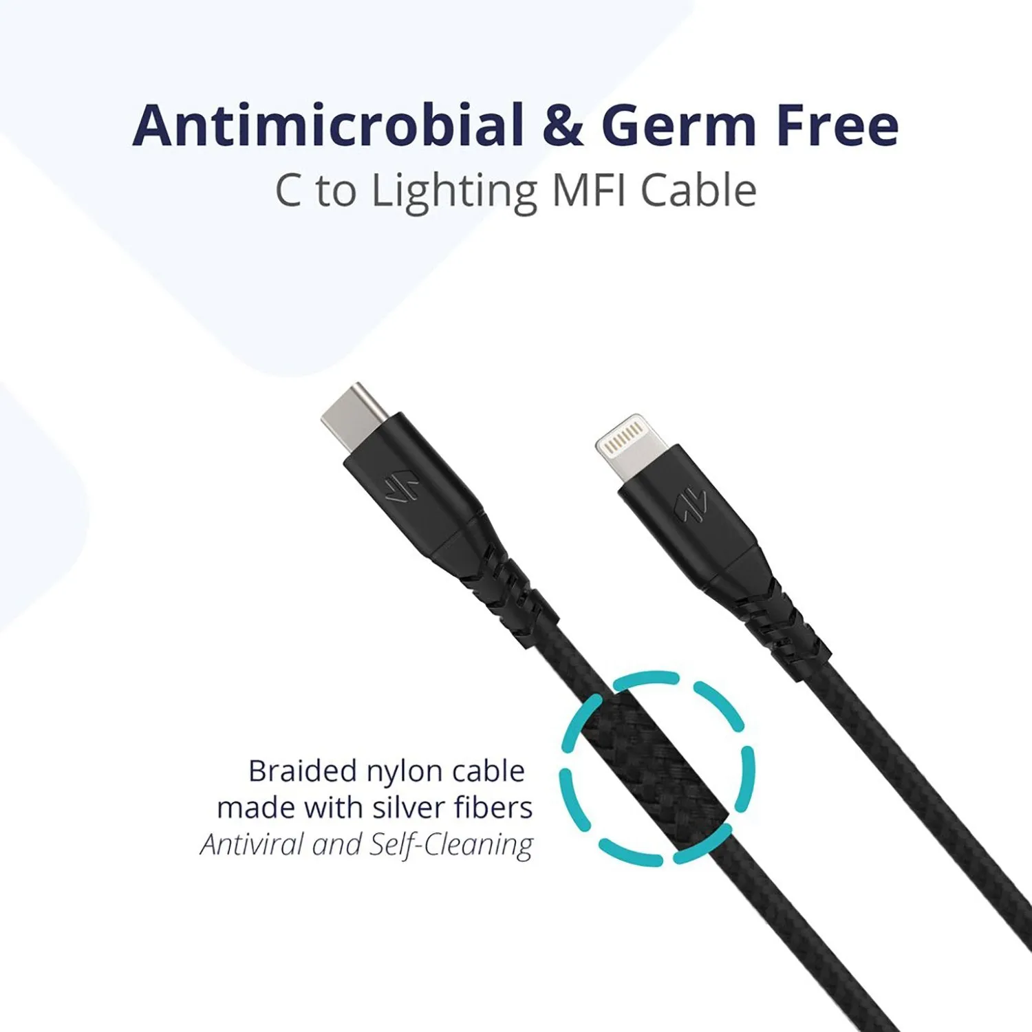 Ampere Antimicrobial MFi Certified USB-C To Lightning Cable