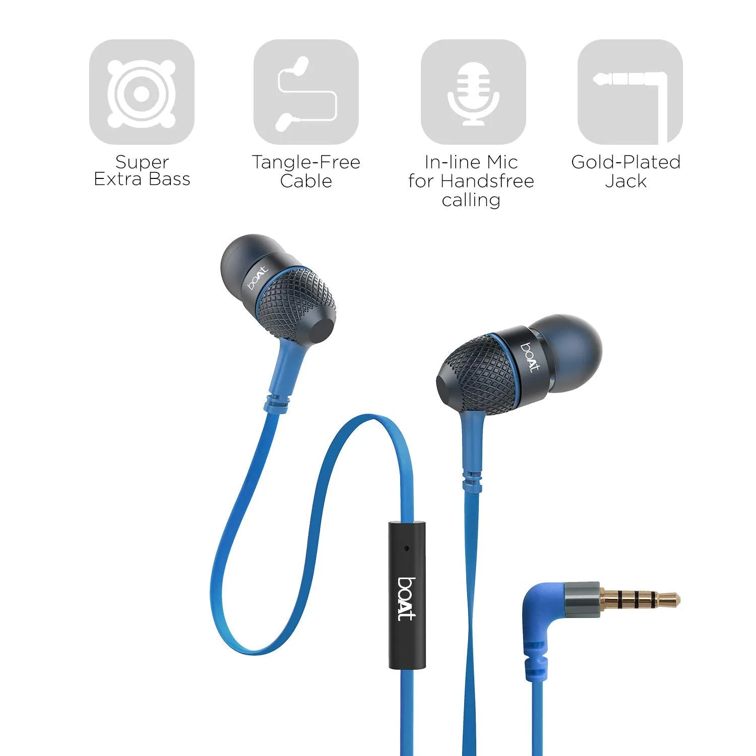 boAt Bassheads 225 Wired in Ear Earphone with Mic(Blue, Carry Case)