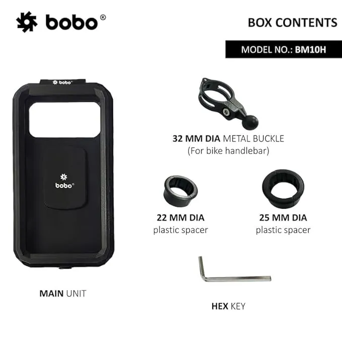 BOBO BM10H Handlebar Mount Fully Waterproof Bike/Motorcycle/Scooter Mobile Phone Holder Mount, Ideal for Maps and GPS Navigation