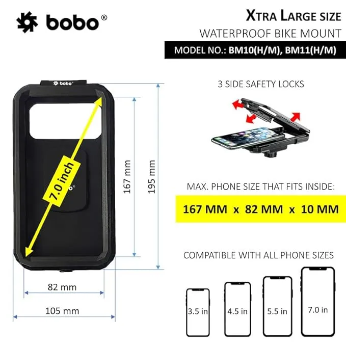 BOBO BM10H Handlebar Mount Fully Waterproof Bike/Motorcycle/Scooter Mobile Phone Holder Mount, Ideal for Maps and GPS Navigation