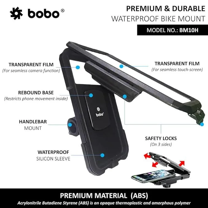 BOBO BM10H Handlebar Mount Fully Waterproof Bike/Motorcycle/Scooter Mobile Phone Holder Mount, Ideal for Maps and GPS Navigation