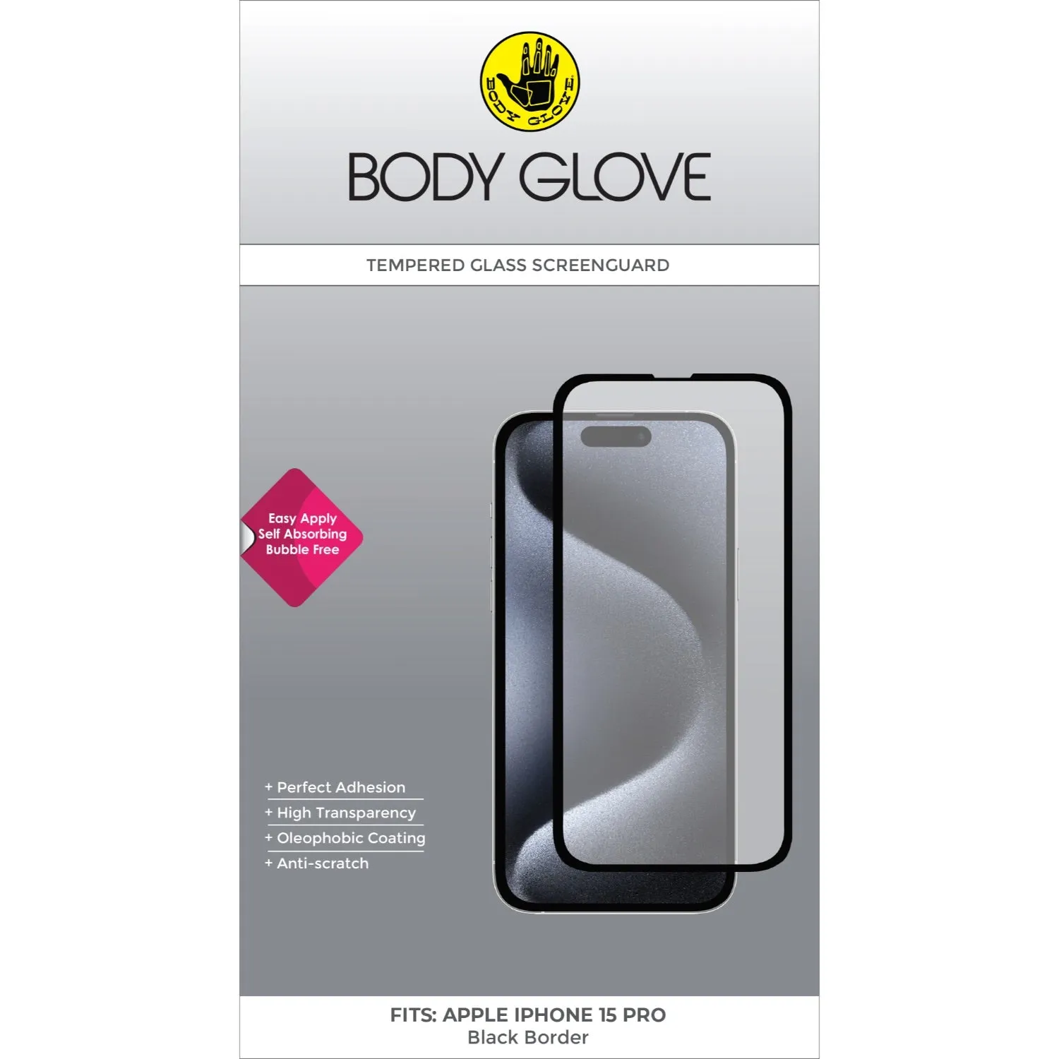 Body Glove Tempered Glass Screen Protector - Apple iPhone 15 Pro - BGSGFGTG-I15PRB