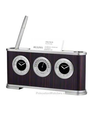 Bulova Woodside Desk Clock & Weather Station - Pen Included - Smartphone Holder