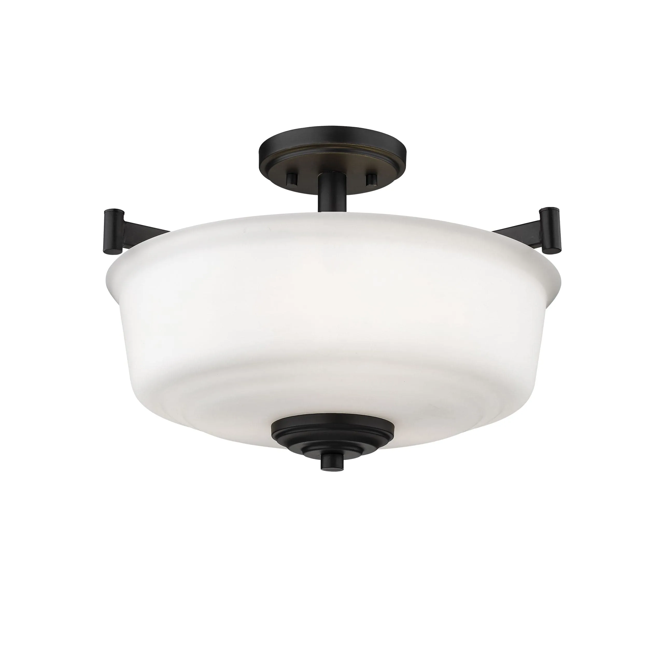 Burbank Semi-Flush Mount Fixture - Matte Black - Etched White Glass - 17in. Diameter - E26 Medium Base