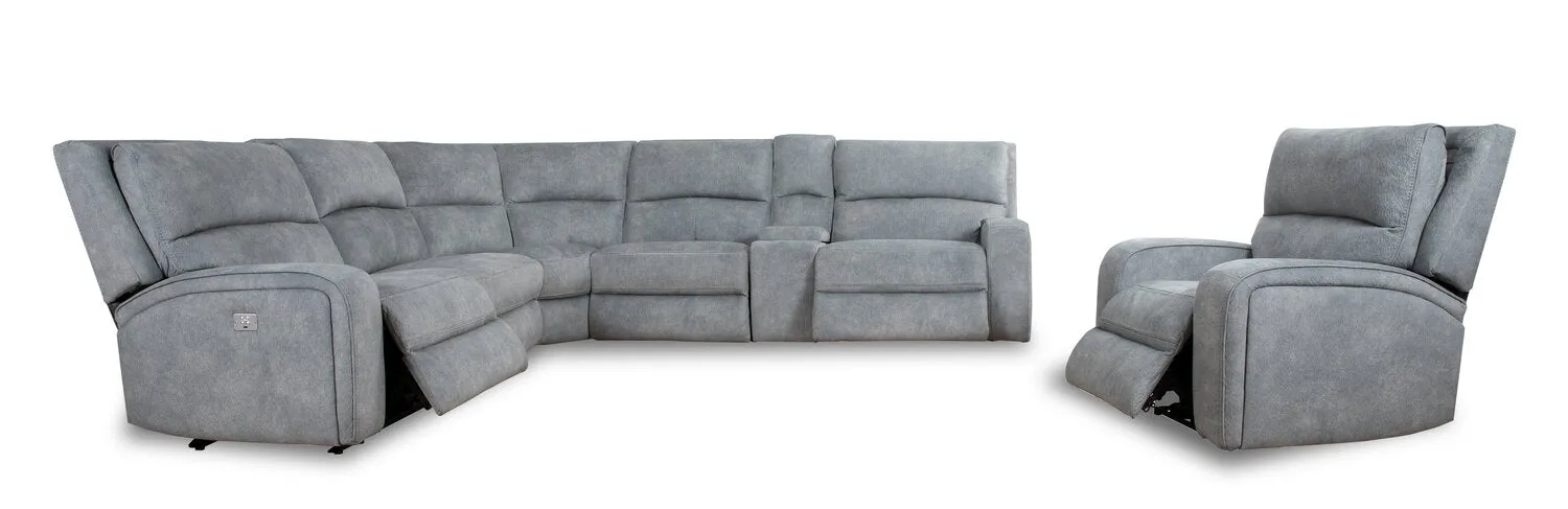 Burton Power Reclining Sectional Sofa with Power Headrest - Pebble Grey